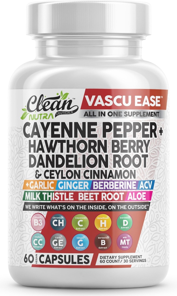 Saubere Nutra Cayenne Pfeffer Kapseln Ergänzung mit Hawthorn Berry, Dandelion Root, Ceylon Cinnamon, Knoblauch, Ginger, Berberine, Apfelessig, Milchdistel, Rübenwurzel, Aloe Vera Pillen &amp; Mehr