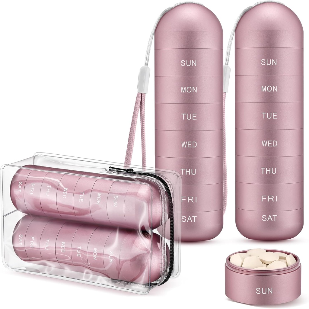 [2 Pack] Zannaki Metal Travel Pill Organizer, Portable Waterproof Weekly Pill Box, Große Aluminiumlegierung Pillen Fall Container, BPA Kostenlose 7 Tage tägliche Medizin Organizer Halter für Vitamin, Supplement