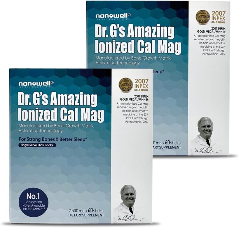 Dr G's Amazing Ionized Cal Mag - Knochen Gesundheit Calcium Magnesium Pulver Supplement - 60 Sticks x 2 Packs für 4 Monate (120 Count)