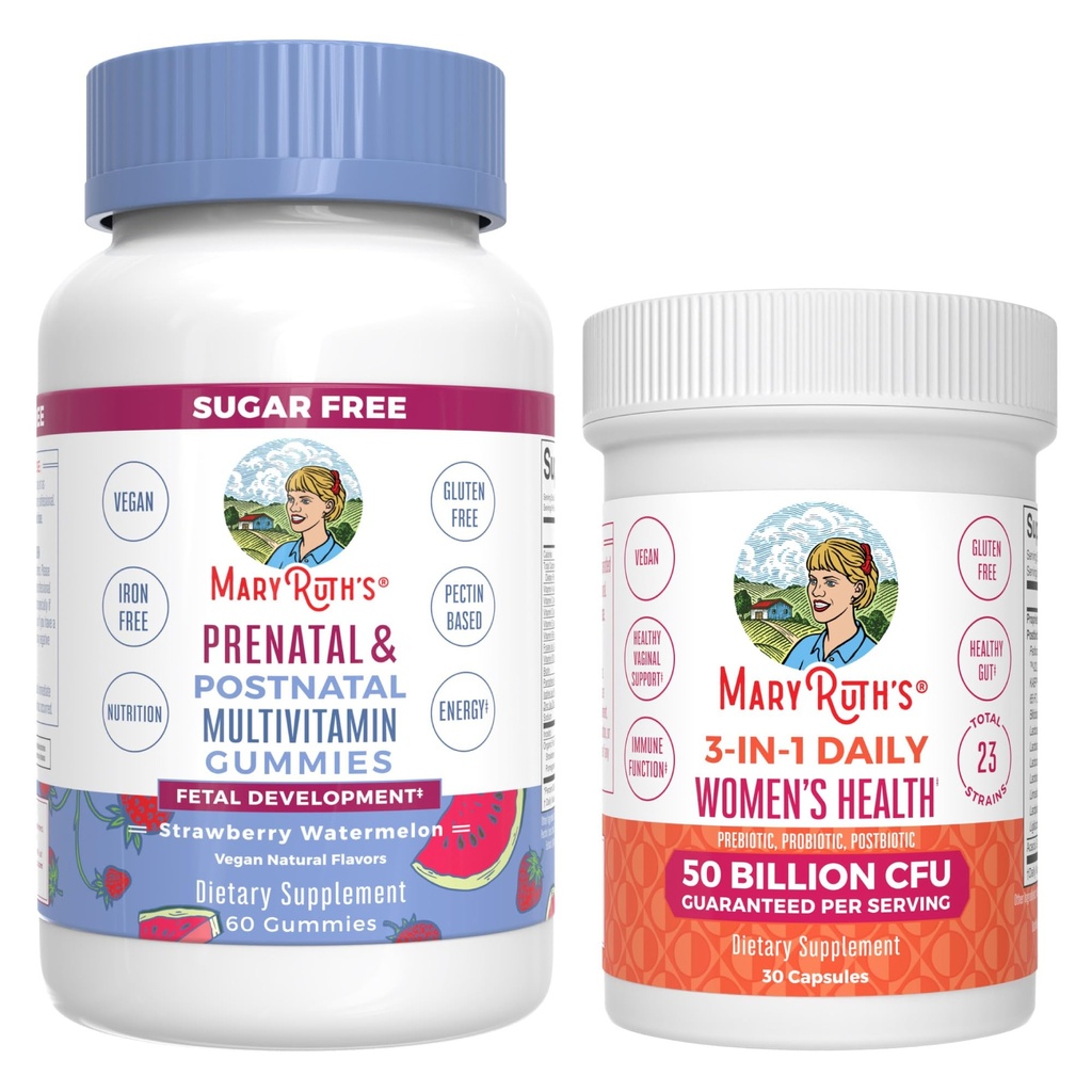 MaryRuth Organics Prénatal Multivitamine Gummies (Strawberry) & Capsules Probiotiques quotidiennes 3-en-1 pour les femmes
