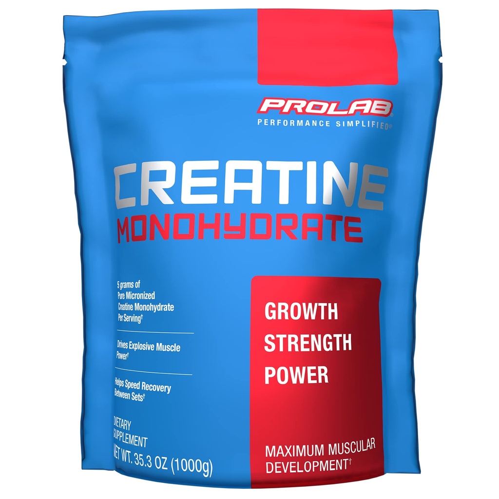ProLab Nutrition Creatine Monohydrat Mikronisiertes Pulver 1000G, reines Kreatin für Muskelkraft, Power & Endurance, schnelles Absorbieren, Unflavored, 5000mg pro Serv (5g) (200 Servietten)