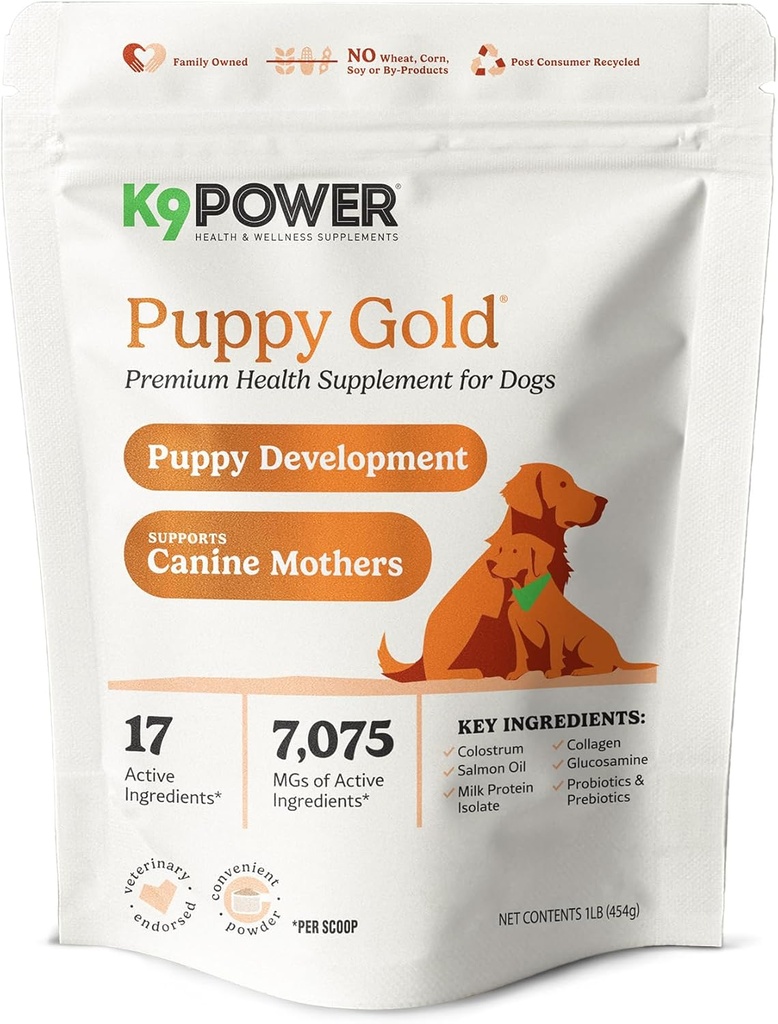 K9 Power Puppy Gold 1 lb - Ergänzung für wachsende Welpen & Pflegende Mütter - essentielle Nährstoffe für gesundes Wachstum & Entwicklung - 45 Scoops