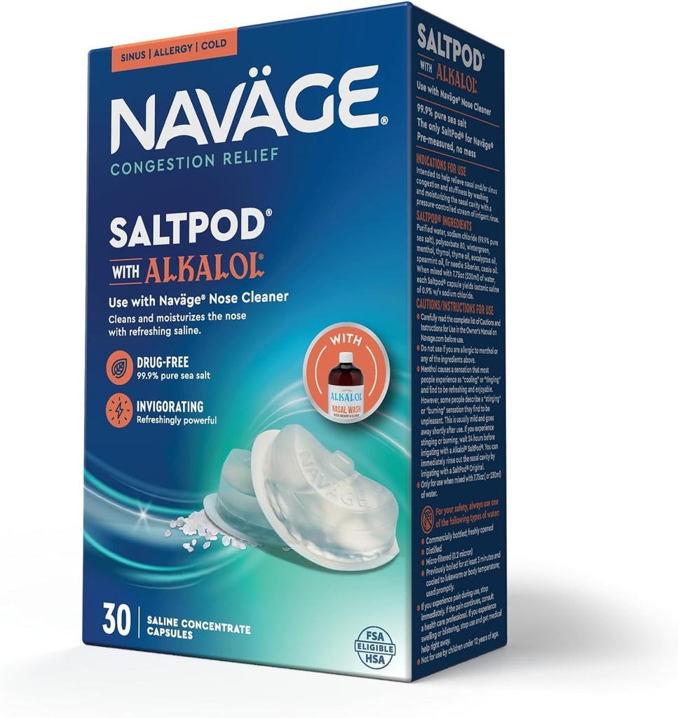 Navage SaltPod w/Alkalol 30 Pack (30 SaltPods) Salt Pod Refills Only - Exklusiv gestaltetes Nasal Bewässerungssystem - Sinus Rinse und Alkalol Pods für schnelles und beruhigendes Relief