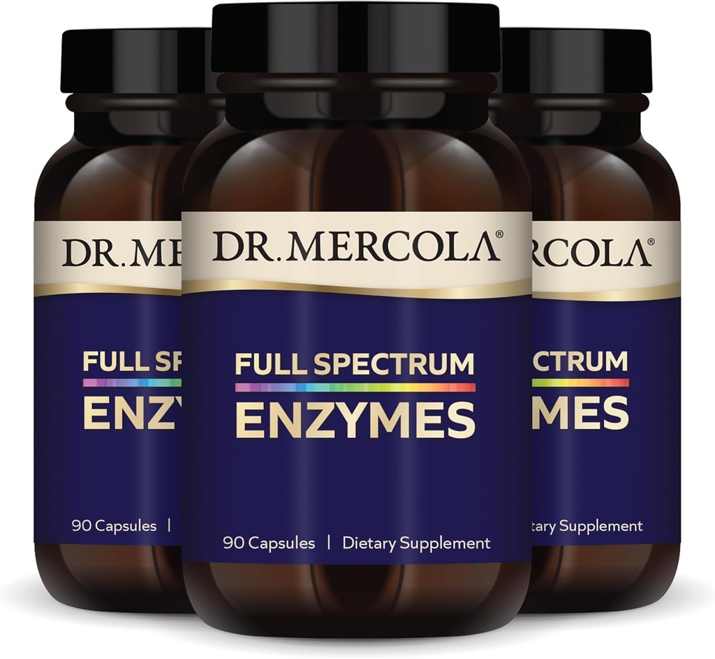 Dr. Mercola Full Spectrum Enzymes - 22 verschiedene Enzyme - unterstützt Verdauungs- und Immungesundheit - Hilft Digest Kohlenhydrate, Fette & Proteine - Non-GMO, Gluten-Free & Soy-Free - 90 Kapseln (3 Packung)