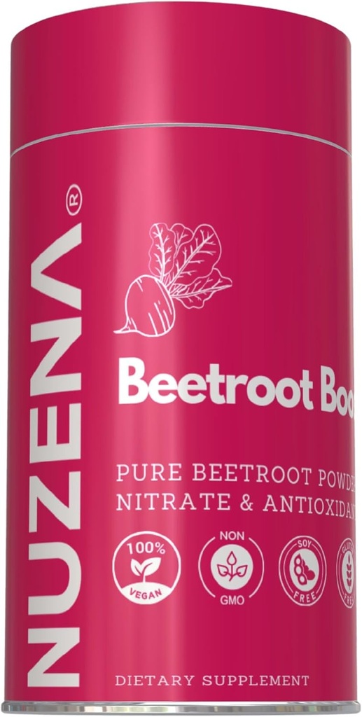 Nuzena Beetroot Boost + 1300 mg | Pack von 60 Beta Vulgaris Beet Root Powder Capsules | Made in USA Vegan, Non-GMO & Gluten Kostenlose Nitric Oxide Booster Beet Supplement| Serviergröße: 2 Kapseln