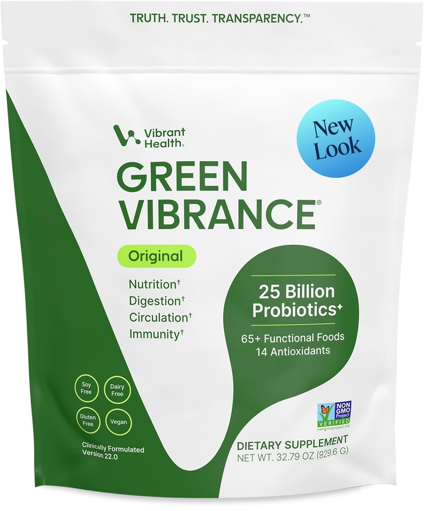 Vibrant Health, Green Vibrance, Inklusive 65 pflanzlichen Superfoods, 25 Billion Probiotics, Fiber, Adaptogens & Enzymes, 83 Servietten