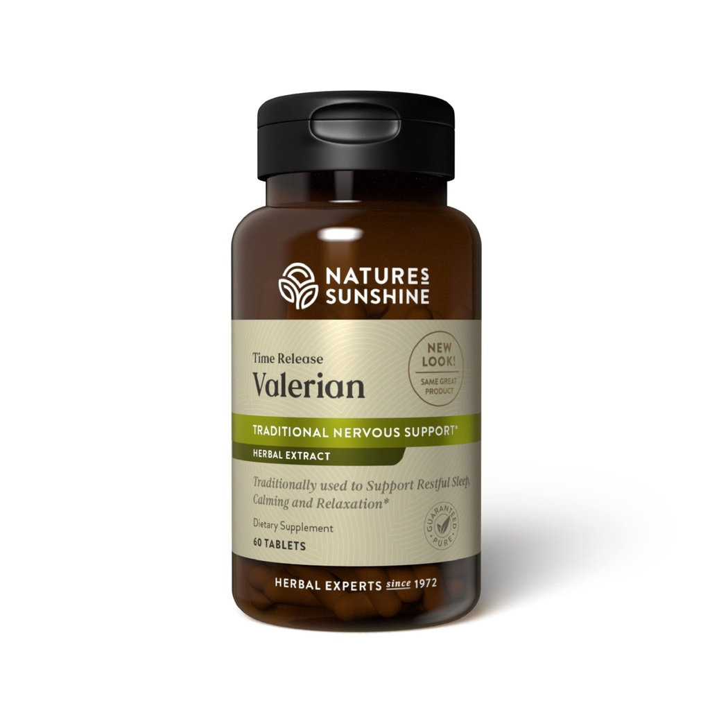 Nature's Sunshine Valerian Root Extract Time Release, 60 Kapseln | Kräuter-Ergänzung fördert Entspannung, unterstützt Schlaf und liefert natürliche Nervensystem-Unterstützung