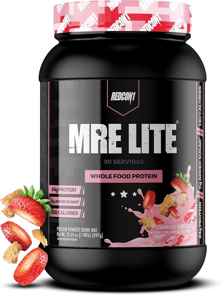 REDCON1 MRE Lite Whole Food Protein Powder, Strawberry Shortcake - Low Carb & Whey Free Meal Ersatz mit Animal Protein Blends - Einfach zu digest Supplement Hergestellt mit MCT Oils (30 Portionen)