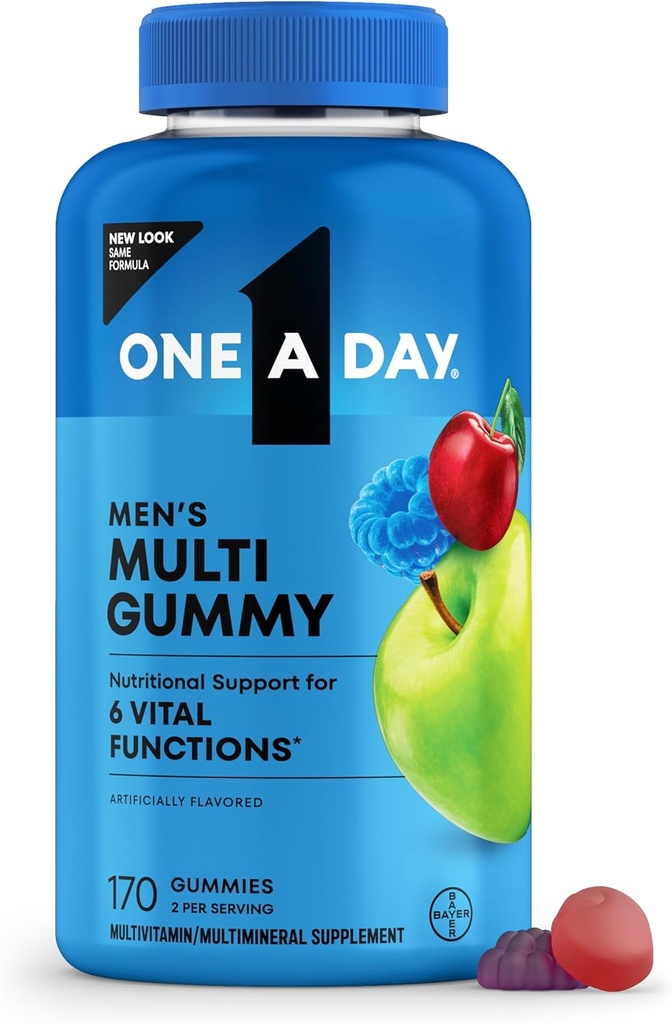 Ein Tag Mens Multivitamine Gummis – Multivitamin für Männer mit Vitamin D, Zink, Folsäure, Kaubare Vitamin Gummis, Körperliche Energie Unterstützung 170 Count