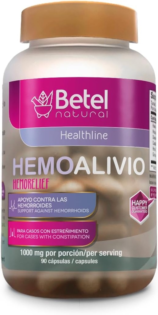 Betel Natural Premium HemoAlivio Rosita - Hämorrhoid und Constipation Support - 1000 mg - 90 Kapseln