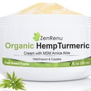 Zenrenu Organic Hanf Turmeric Joints & Muscle Cream mit Arnica, MSM, Hanf Oil Extract, & 7 Essential Oils - Non Greasy & Fast Absorbing for Back, Neck, Elbows, Knees, & Hip 4 oz