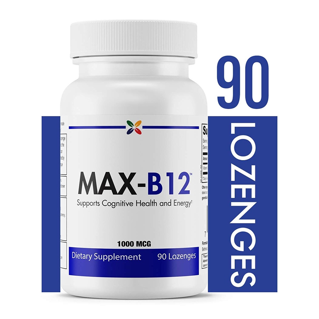 Stop Aging Now - MAX-B12 Lozenges 1000 MCG - Vitamin B12 1000mcg - Immununterstützung, Natürliche Energie und Gehirn Unterstützungsergänzung - Unterstützt Stress Relief Regulation - Natürliche Schlafhilfe - 90 Lozenges