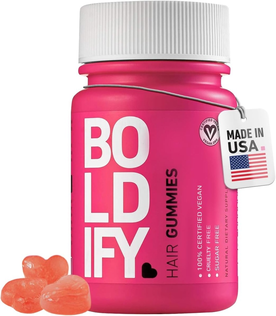 Boldify Hair Growth Gummies - Sugar-Free Biotin Gummis - Fast-Acting Vegan Vitamine für Haut, Nägel und Haar - 5000mcg Biotin/Serving, 30-Day Supply - Natural Strawberry Flavor