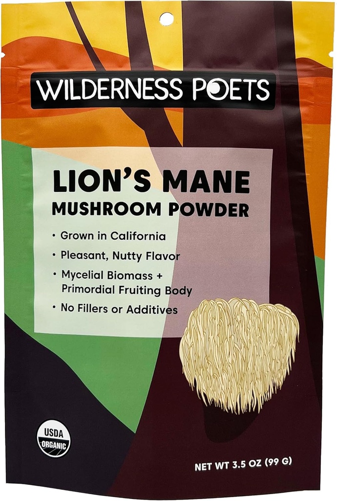 Wilderness Poets, Bio Lions Mane Mushroom Powder - California Grown (3.5 Unze)