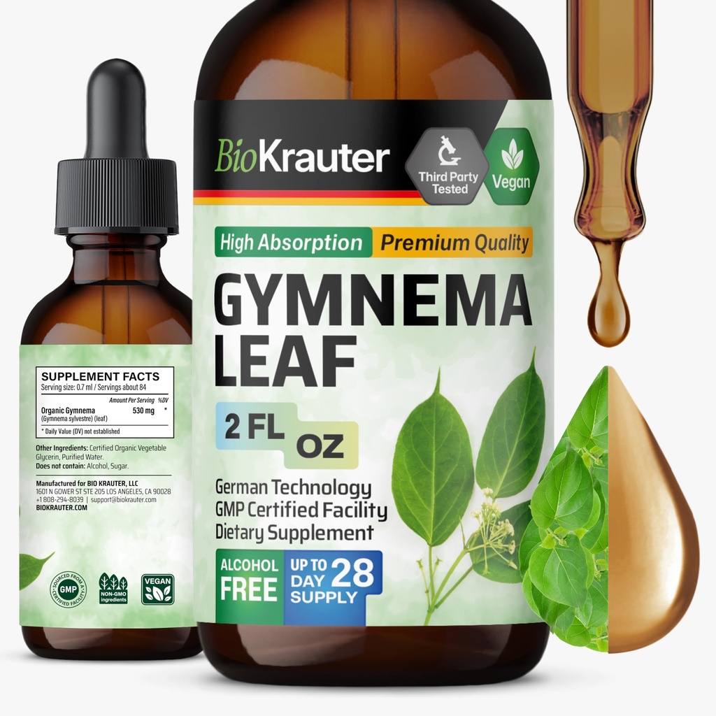 BIO KRAUTER Gymnema Sylvestre Extrakt Tropfen - Alkohol und Zuckerfrei - Vegan Gymnema Blatt Extrakt 2 Fl.Oz.