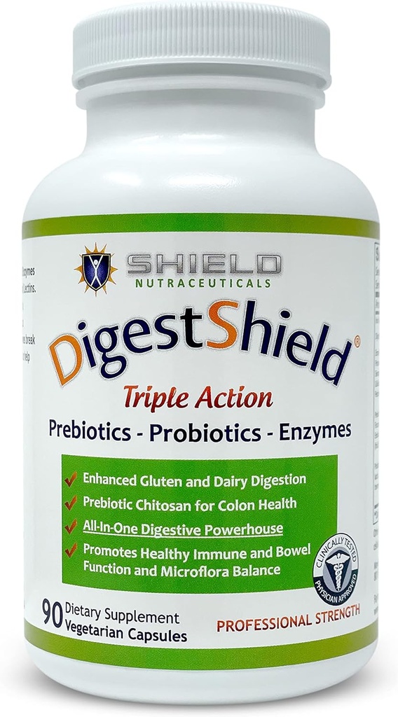 DigestShield® Probiotic & Prebiotic Supplement + Verdauungsenzyme, Beat The Bloat, Safely Digest Dairy, Gluten and Processed Foods, Reduktion der Fettabsorption mit Chitosan, 90-Meal Supply
