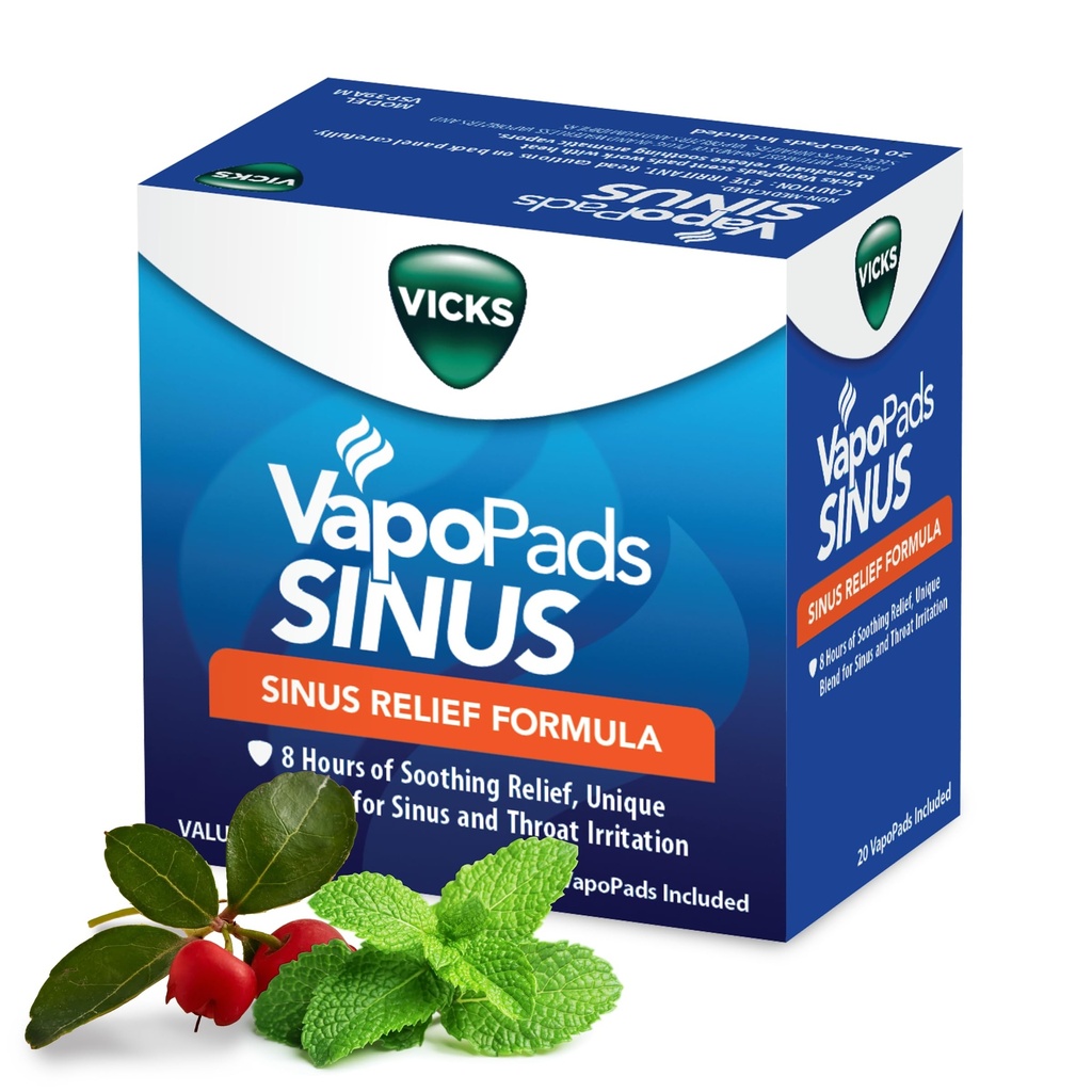 Vicks VapoPads Sinus Relief Formula - Vapor Pads Refill für Vicks-Befeuchter und Dampf-Inhalatoren, Scent Pads für Sinus Congestion und Throat Irritation, 20-Pack, Box Color May Vary