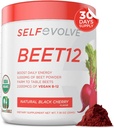 Abeille autovolve12 - Poudre de racine de betterave biologique enrichie en vitamine B12, Booster à oxyde nitrique, Poudre de jus de betteraves Support énergie naturelle, Poudre de betterave avec saveur de cerise noire, 30 portions