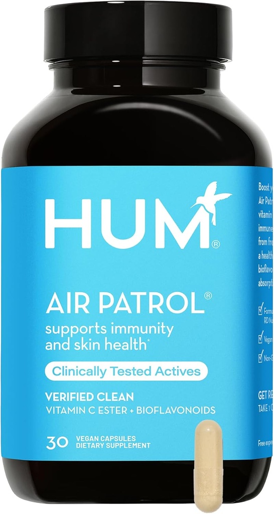 HUM Air Patrol Immune Support Supplement with Vitamin C & Citrus Bioflavonoids, Vegan Vitamin C Supplements for Women and Men, Supports Skin Barrier, Lung Health & Immune System, 30 Vegan Capsules