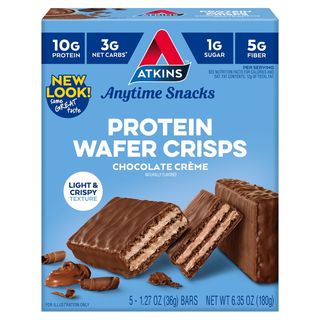 Atkins Chocolat crème protéinée Crisps, Dessert de protéines, 4g de glucides nets, 1g de sucre, Haute en fibre, Céto amical, 5 Compte