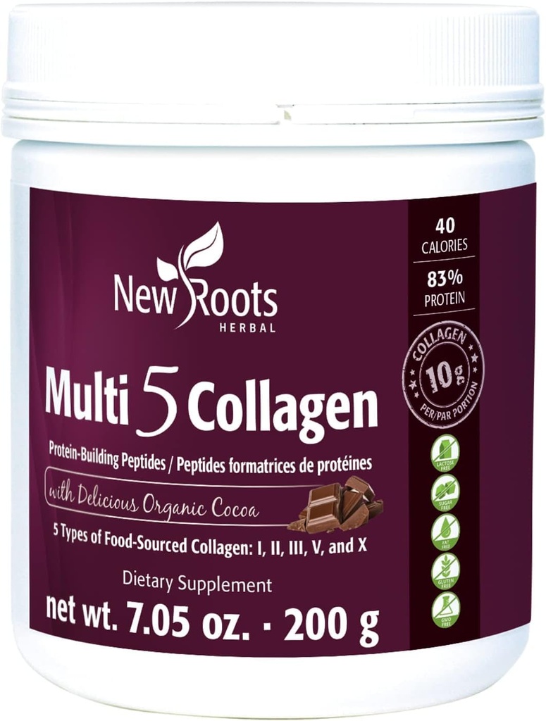 NEU ROOTS HERBAL Multi 5 Coco Collagen Powder Supplement (Typen I, II, III, V und X) hydrolysiertes Collagen - Dairy & Glutenfrei - 12g pro Servieren - Schokoladengeschmack, 7.05 oz