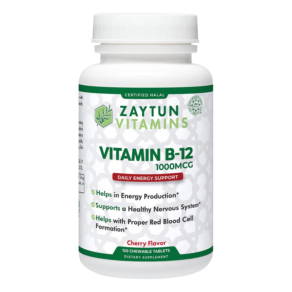 Zaytun Halal Vitamine B12 1000mcg, favorise la production d'énergie, le métabolisme et un système nerveux sain - Végétariens et végétaliens Formule - Sans lait - 4 mois d'approvisionnement - Fabriqué aux États-Unis
