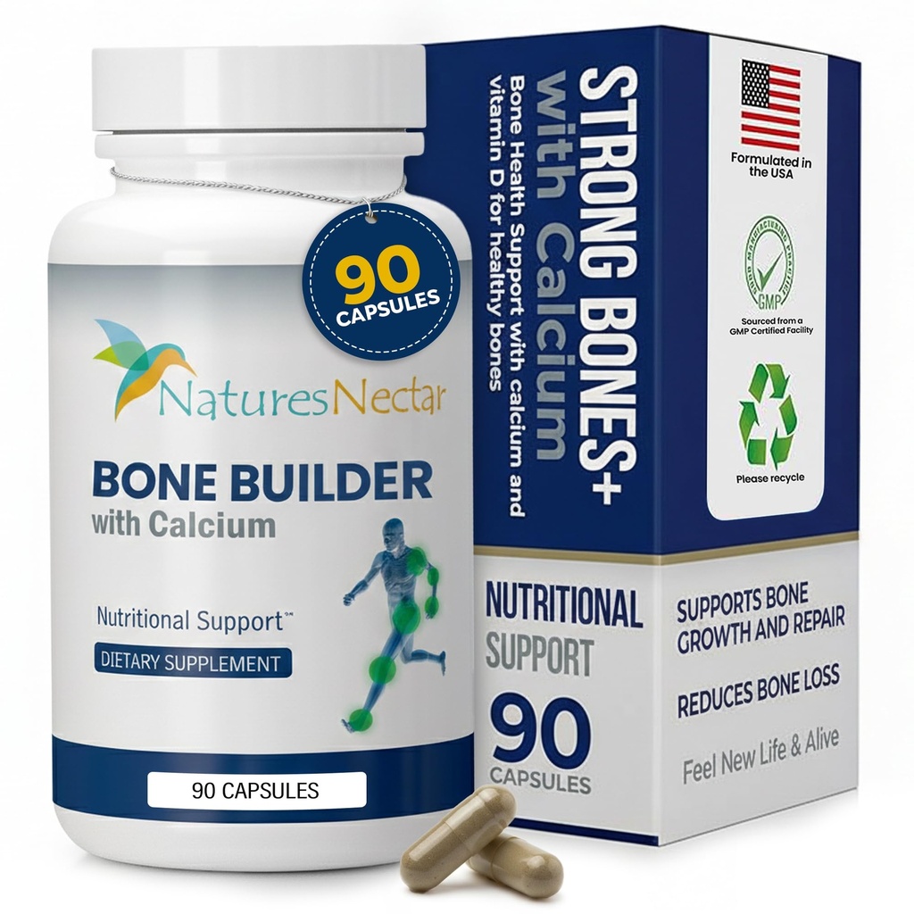 Nature's Nektar Knochen & Joint Supplements für Männer & Frauen - Unterstützt Knochengesundheit, Stärke & Wachstum mit Kalzium, Vitamin D, Magnesium & Strontium - Knochen Builder Formel für maximale Absorption - 90 Caps