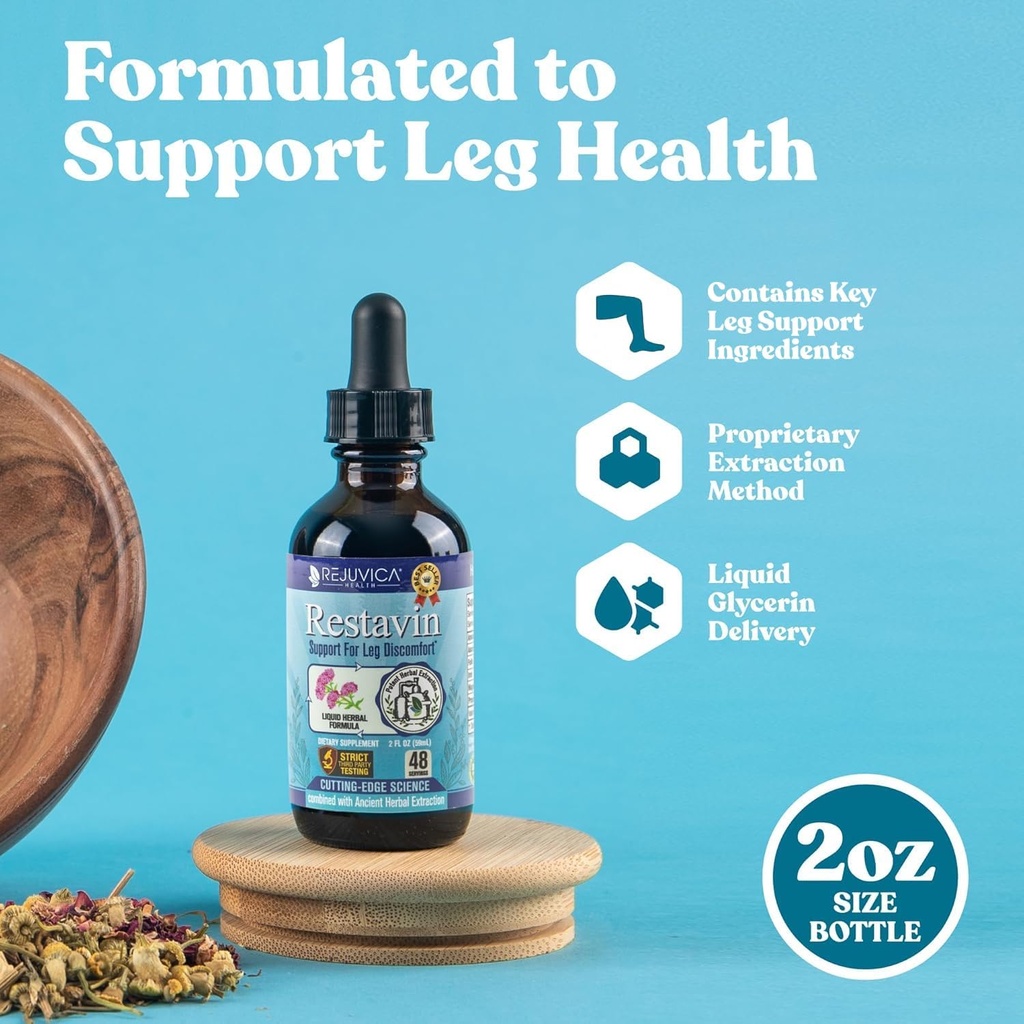 Restavin - Advanced Leg Support Supplement - Flüssige Lieferung für bessere Absorption - Vitamin C, Eisen, Valerian, Turmeric, Magnesium &amp; Mehr!