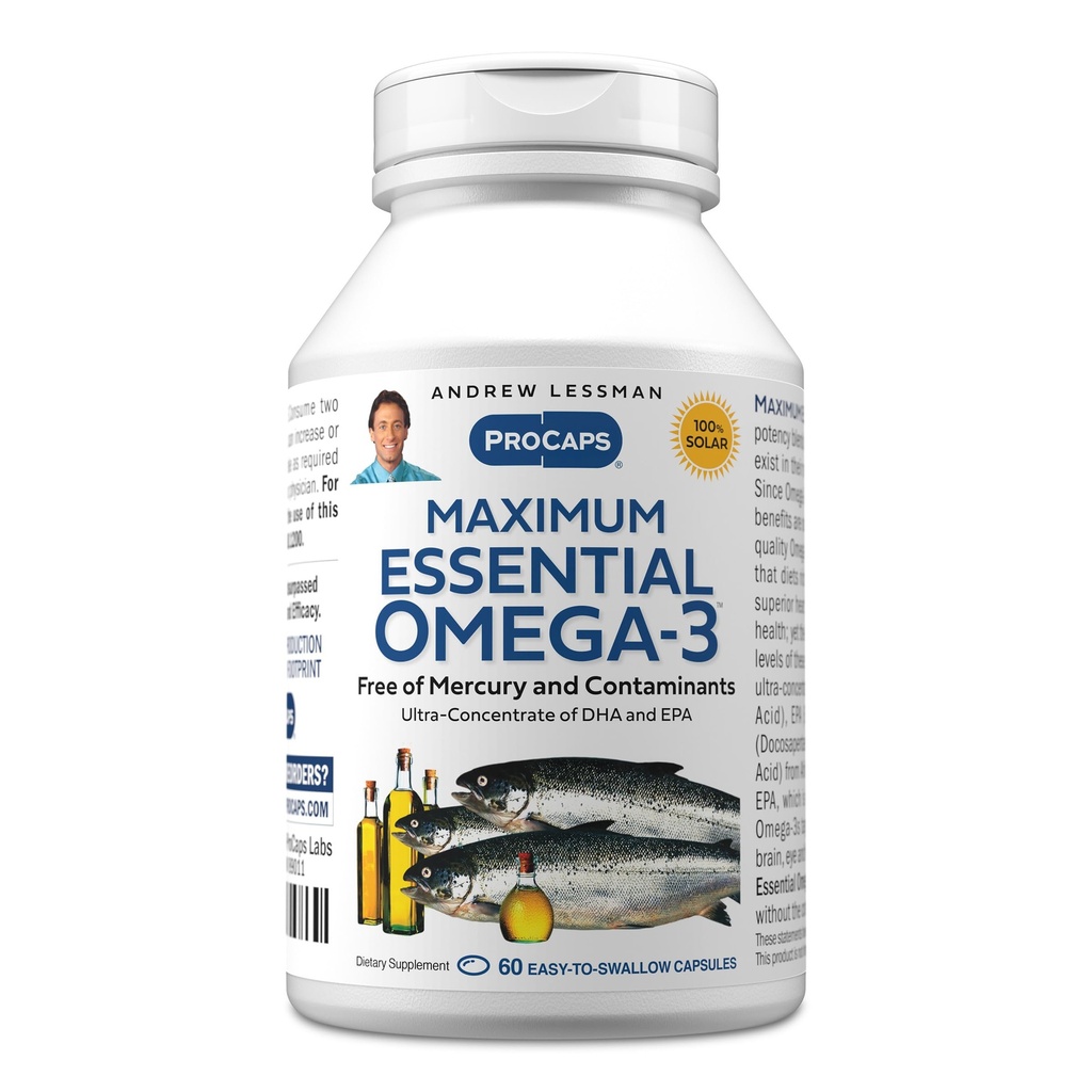 ANDREW LESSMAN Maximum Essential Omega-3 Unflavored, 60 Softgels - Ultra-Pure Omega-3 Fish Oil 1200 mg-High DHA, keine Mercury Supplement-Small, einfach zu schlucken Fischöl Kapseln
