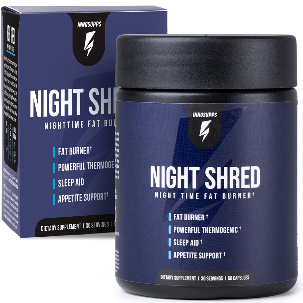 InnoSupps Night Shred Fat Burner and Natural Sleep Support | Ashwaganda, 5-HTP, CLA, Melatonin | Appetite Suppressant | Weight Loss Support Nighttime Fat Burning (60 vegetarische Kapseln)