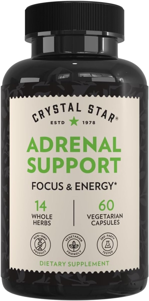 Crystal Star Adrenal Support Supplement (60 Kapseln) – Daily Herbal Cortisol Supplement for Relief Stress & Adrenal Fatigue - Sibirische Eleuthero, Licorice, Uva Ursi, Astragalus & Fo-ti – Non-GMO