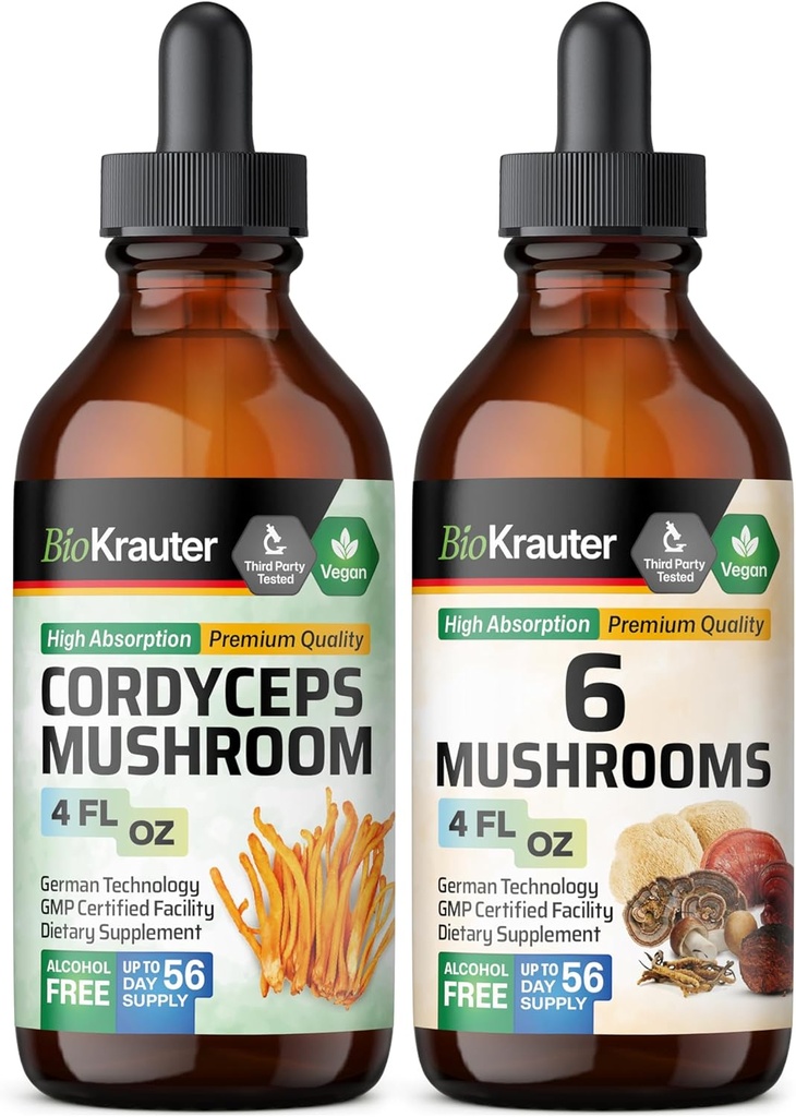BIO KRAUTER Cordyceps Mushroom Tincture 4 Fl. Oz. & 6 Mushrooms Tincture 4 Fl. Oz.