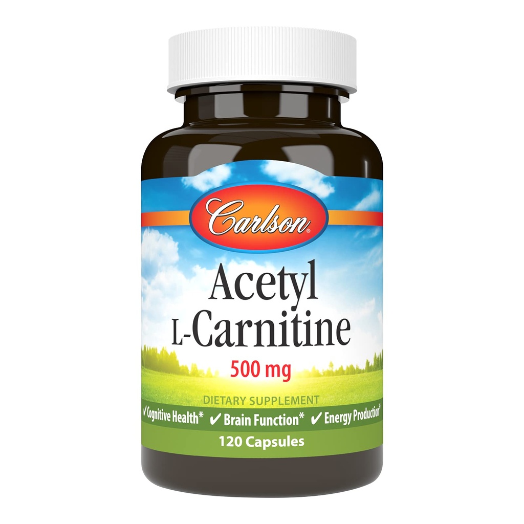 Carlson - Acétyl L-Carnitine, 500 mg, santé cognitive, fonction cérébrale et production d'énergie, 120 capsules