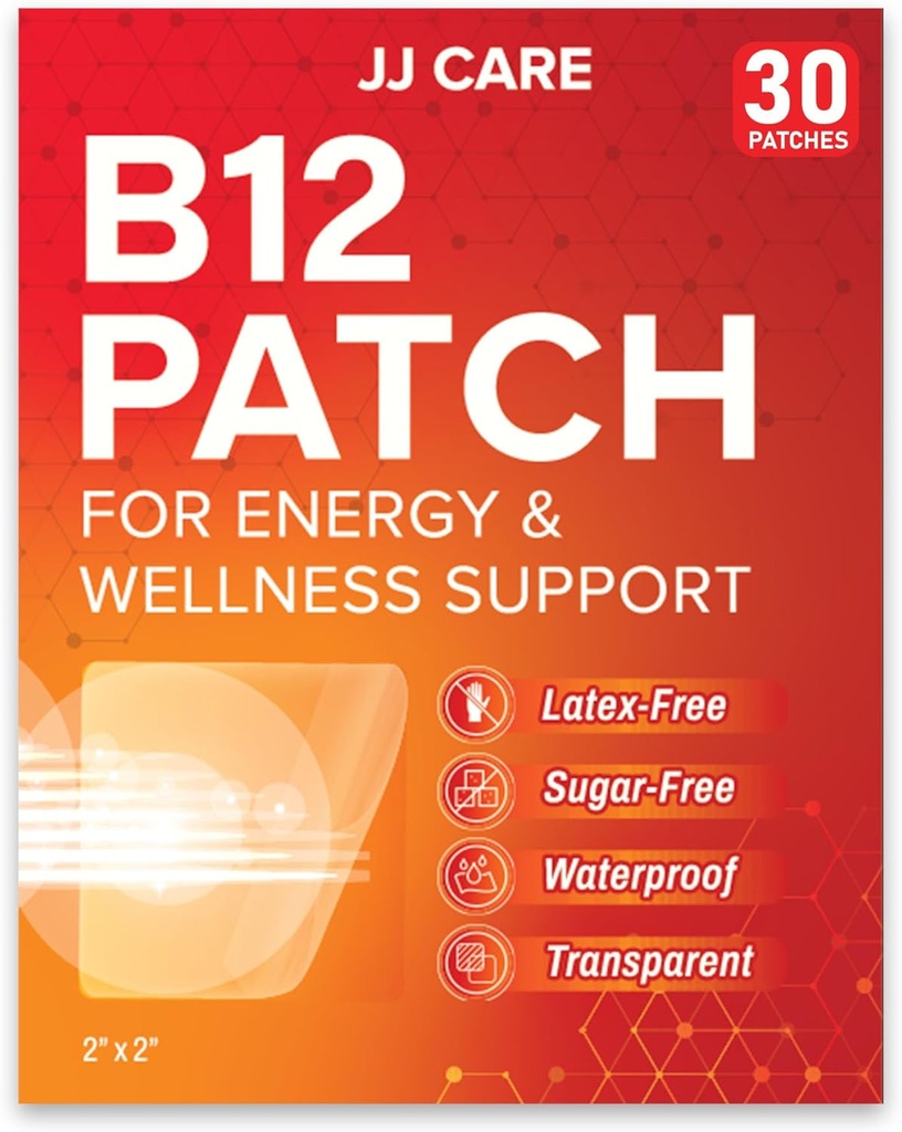 JJ CARE B12 Patch (Pack mit 30), Selbstklebende natürliche Mischung Themen Täglich B12 Energy Patches, 1 Monat Versorgung