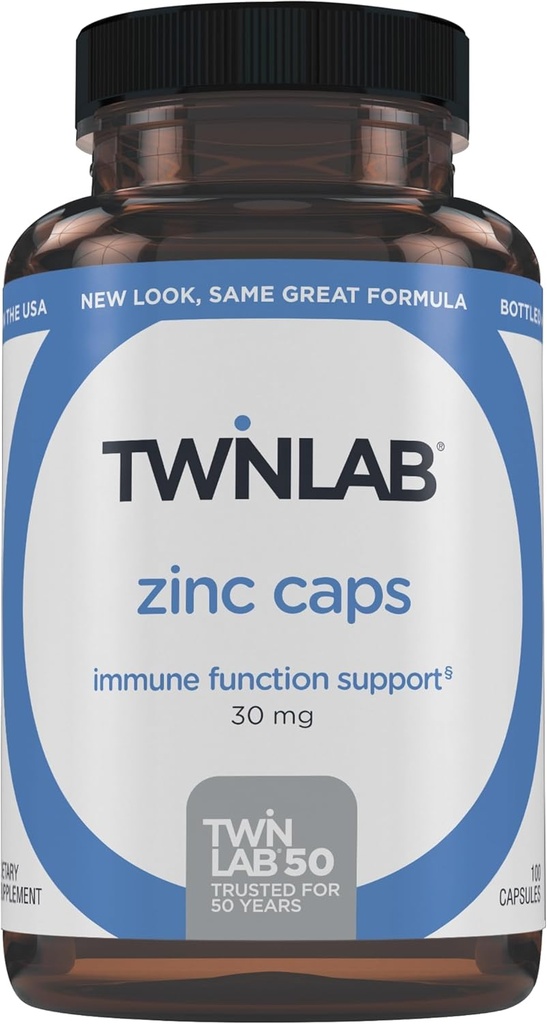 Twinlab Zinc Caps - Soutien immunitaire, métabolisme, soins de la peau, 100 capsules