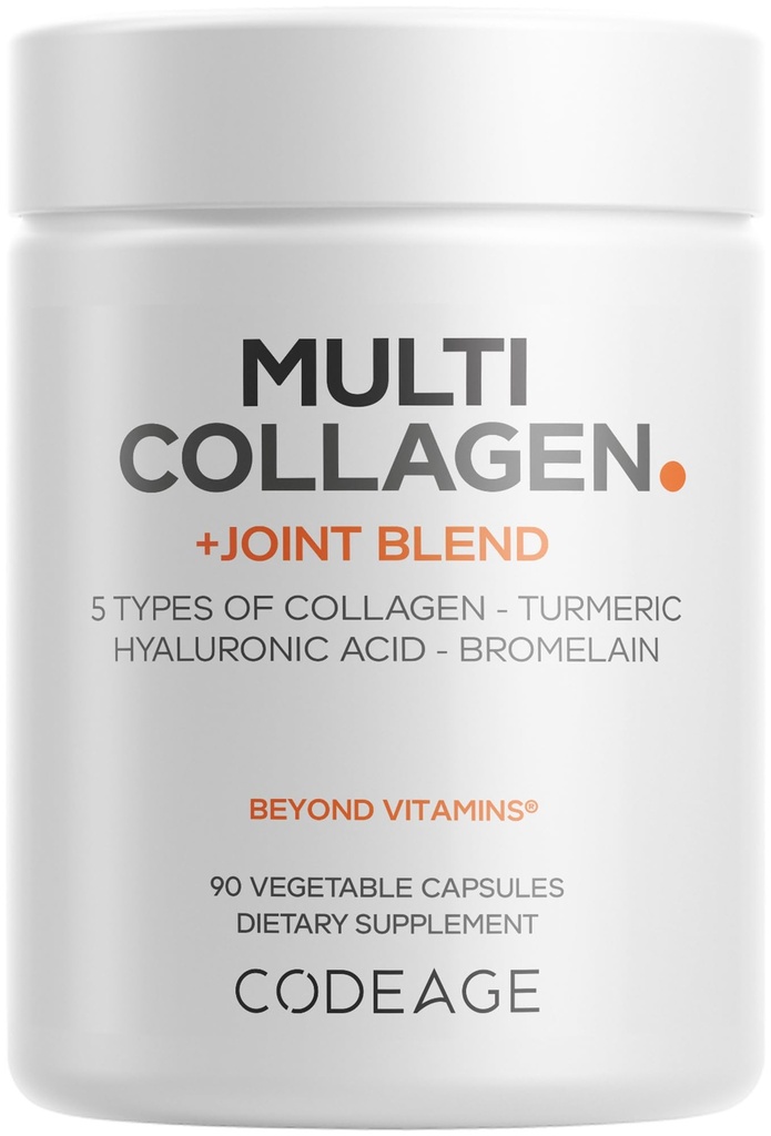 Codeage Multi Collagen Protein + Joint Blend Supplement, Hyaluronsäure, Bromelain, Turmeric, Ginger, Boswellia, Astaxanthin - Hydrolyzed Bovine Collagen - 5 Collagen Typen - Non-GMO - 90 Kapseln