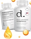 Suppléments de défense immunitaire Vitamine D3 K2 2000UI pour la santé cardiaque, le soutien immunitaire quotidien, la clarté mentale et la fonction musculaire - 100 comprimés à croquer