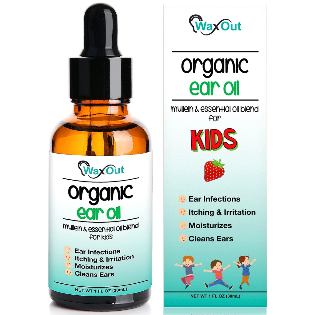 Natürliche Mullein Ear Wax Entfernung Öl & Reiniger Tropfen mit Erdbeere für Kinder | Earwax Softener, Moisturizer & Allergy beruhigend | Tinnitus, Juckreiz, Ringen & Clogged Ohren
