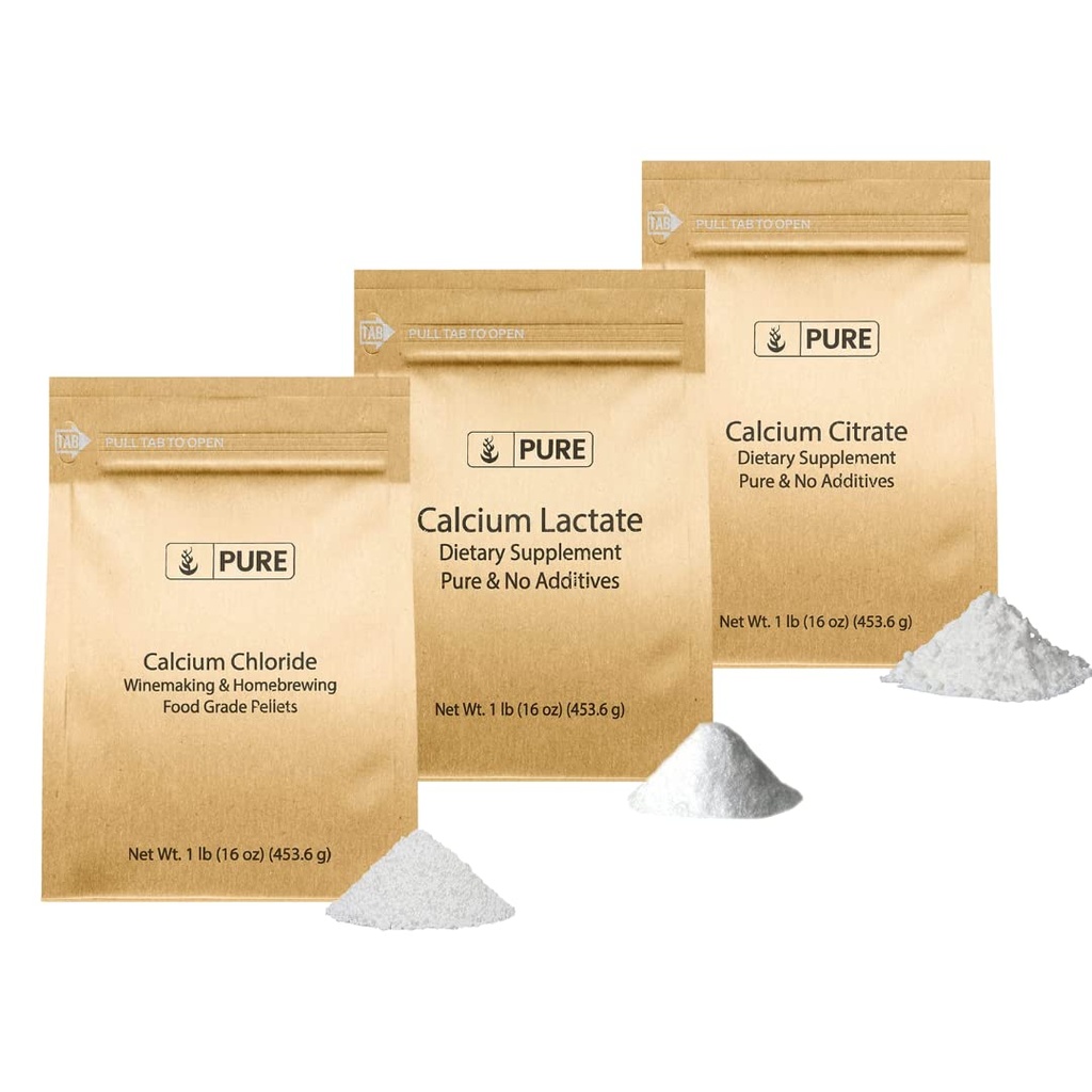 Reine Original Zutaten Calcium Bundle (1lb) Calciumchlorid, Calcium Citrat, Calcium Lactat