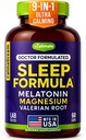9-in-1 Melatonin Schlafhilfe für Erwachsene - USA Made, Lab Getestet mit Melatonin 5mg und 108mg Magnesium für Schlaf - TRAACS, Ashwagandha, Valerian Root, GABA, 5HTP, Kräuter Schlafergänzung, Vegan, 60 Caps