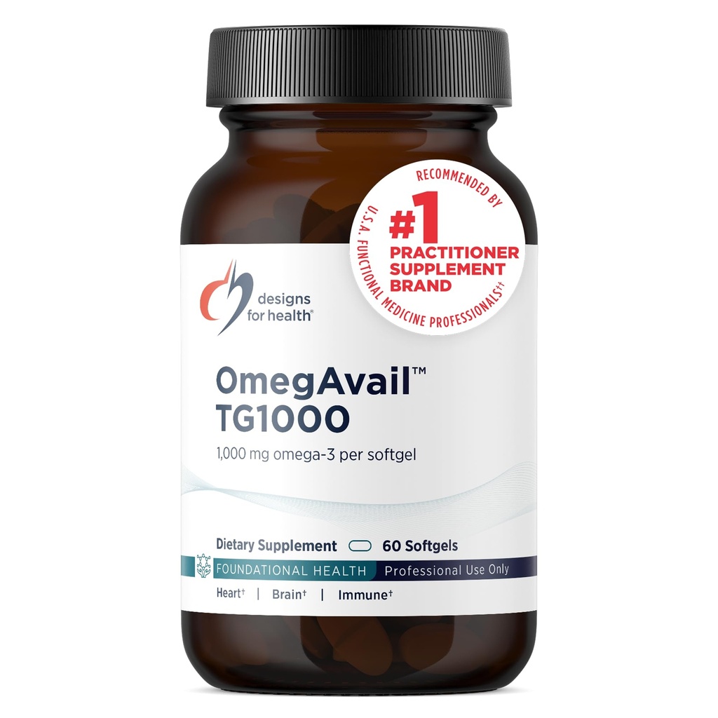 Conceptions pour la santé OmegAvail TG1000 - TG (Triglycéride) Supplément d'huile de poisson avec EPA/DHA - hautement concentré 1000mg Oméga-3 par softgel - Saveur de citron naturel + Pas d'arrière-goût de poisson (60 softgels)