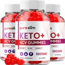 (3 Pack) Pure Slim Keto ACV Gummies - Advanced Formula PureSlim Keto Plus ACV Gummies Apple Cider Vinegar Pure Slim ACV Gummies Dietary Supplement Reviews Men Women (180 Gummies)