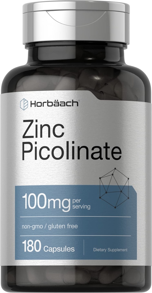 Horbäach Zinc Picolinate 100mg.180 Capsules à haute puissance.