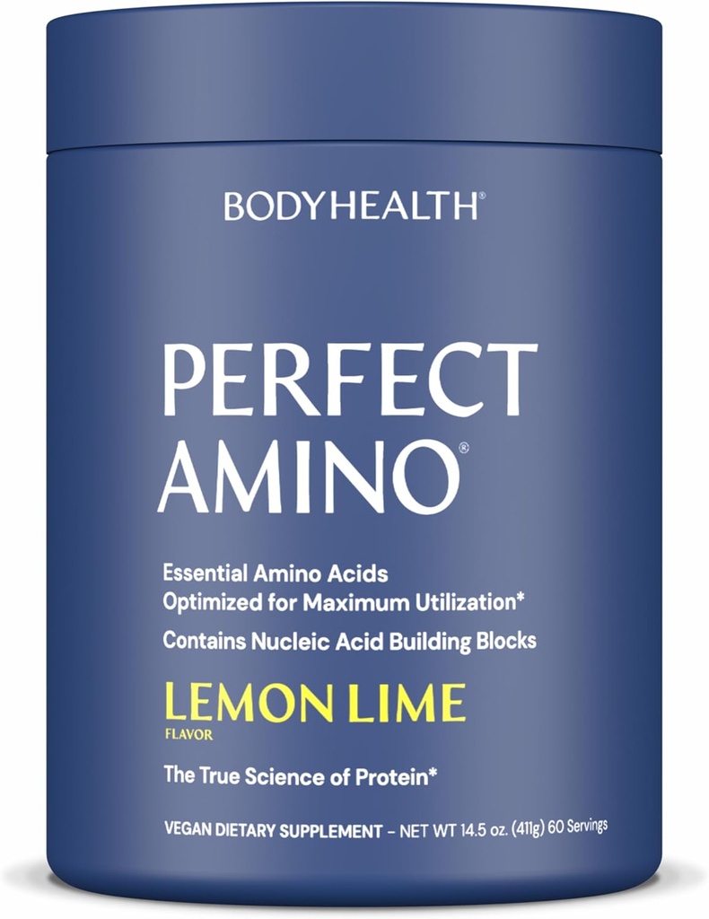 BodyHealth PerfectAmino Powder - BCAA und EAA Pulver für Pre- und Post Workout - Aminosäure Energy Drink für Männer und Frauen, um Lean Muskel und Erholung zu unterstützen - Lemon Lime - 60 Servietten