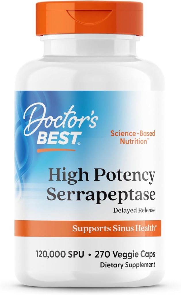 Ärzte Beste hohe Potenz Serrapeptase, unterstützt Sinus Health, Non-GMO, Vegan 270 Veggie Caps