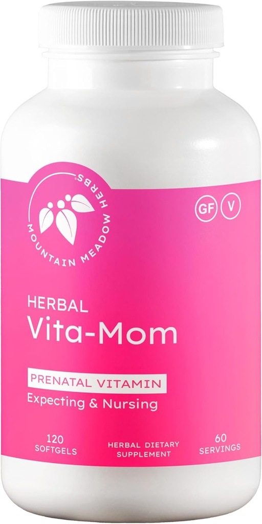 Mountain Meadow Herbs Vita-MOM Prenatal Vitamins – Herbal Supplement for Women with Folic Acid, Iron, Multivitamins & Organic Herbs – 120 Softgels (2-Month Supply)