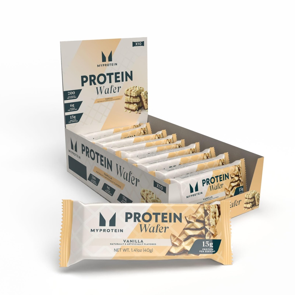 Barres protéinées Myprotéines, Wafers de protéines croustillantes, 15g Snacks à haute teneur en protéines, boîte de 10 emballages de Wafers Vanilla, Isolation de protéines de lait et de lactosérum, légère et croquante