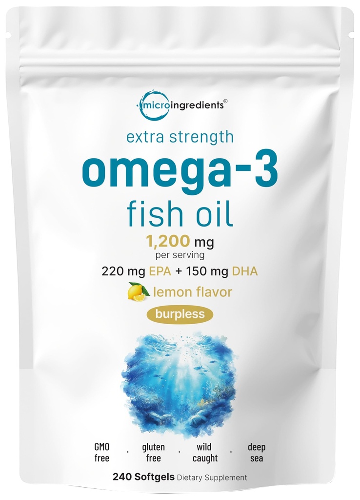 Micro Ingrédients Extra Strength Omega 3 Suppléments huile de poisson 1200mg par portion, 240 Softgels