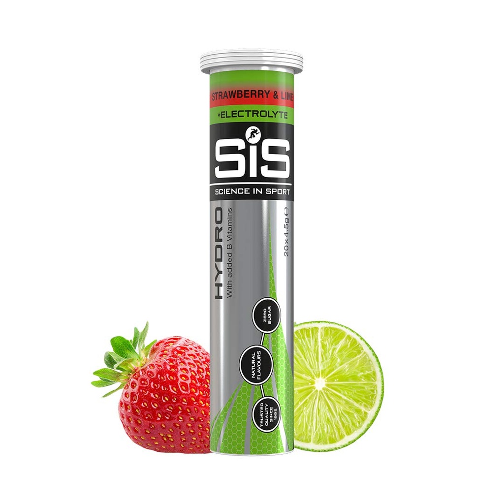Wissenschaft in Sport Hydro Elektrolyt Tablets, schnelle Hydration, Performance Elektrolyte für Enhanced Hydration & Endurance Supplement für Laufen, Radfahren, Triathlon, Erdbeere & Lime 20 Tabletten 1 Packung