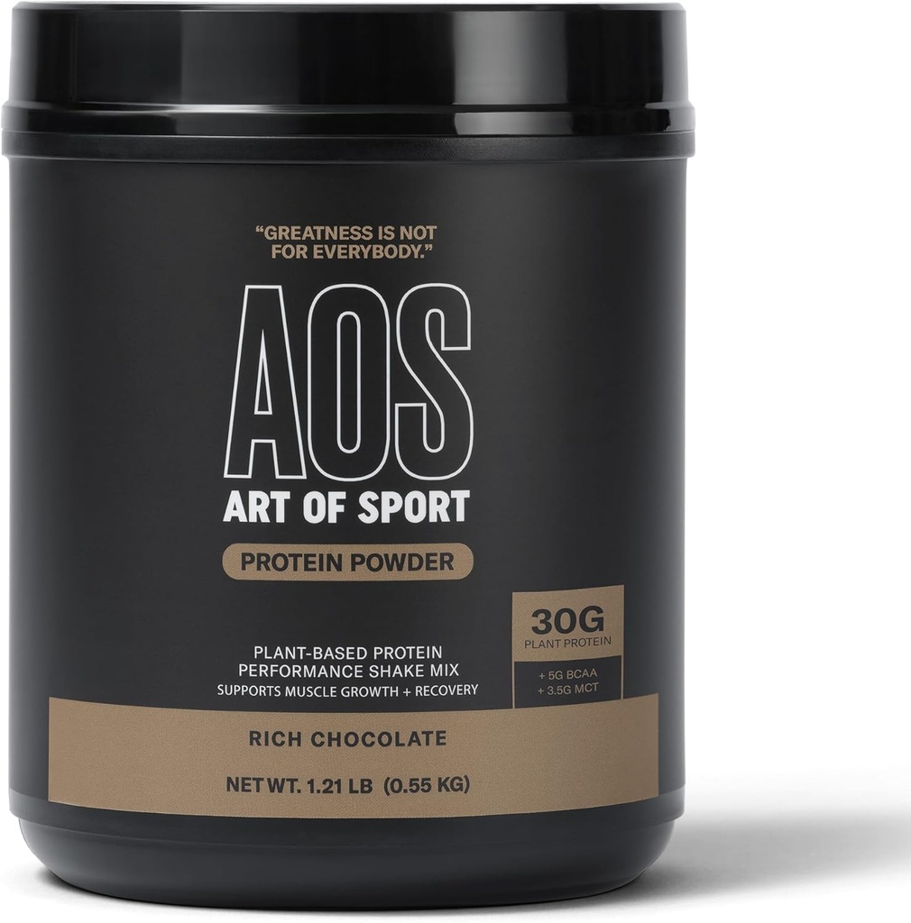 Art Sport 30g Protein Pulver, Schokolade, Protein für Athleten, Pflanzenbasiert, Dairy & Glutenfrei, 0g Zucker, 5g BCAA, 3.5g MCT, 1.21lb Wanne